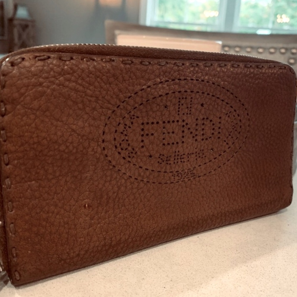 Brown Fendi Zippy Wallet